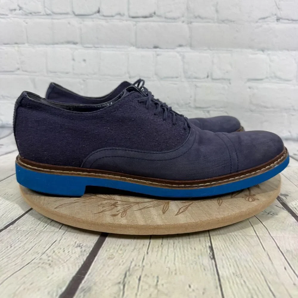 Cole Haan Navy Canvas & Suede Oxfords with Bright Blue Soles